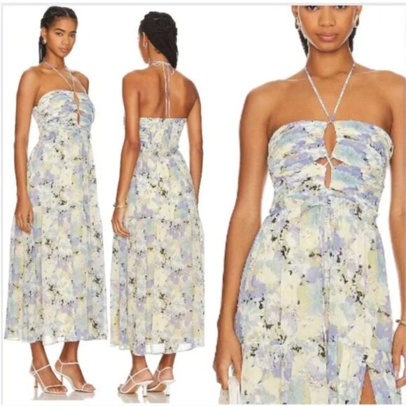 NWT ASTR The Label Small Rozina Blue Green Floral Cutout Halter Maxi Dress - Picture 6 of 16